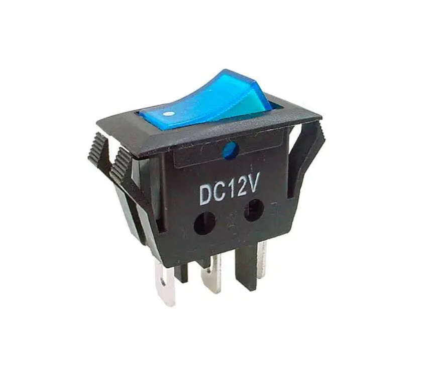 SWITCH C/LUZ ON-OFF 12V 3PIN 4CLIPS AZUL