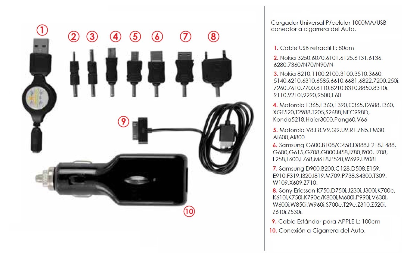 CARGADOR UNIVERSAL P/CELULAR 1000MA/USB – NEGRO – Leo Car Store