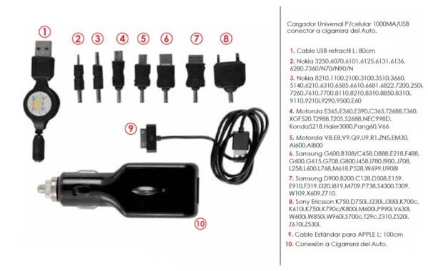 CARGADOR UNIVERSAL P/CELULAR 1000MA/USB – NEGRO